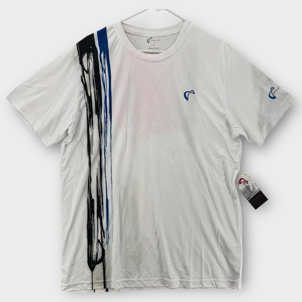 Athletic DNA T-Shirt‎ Mens Large White Stretch Gym Training Tee Lightweight NWT
